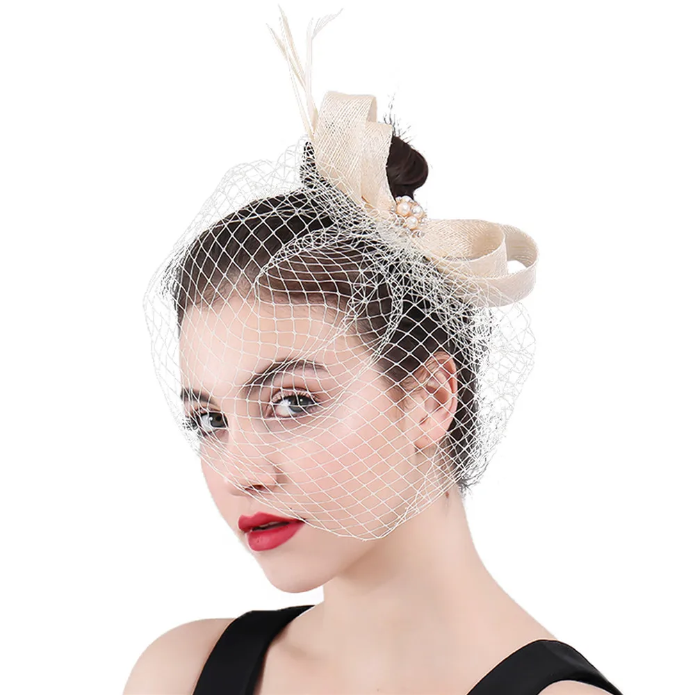 

Bride Gorgeous Sinamay Headwear Wedding Bride Mesh Fascinators Accessories Women Elegant Chic Headdress Net Veils Fascinator Hat