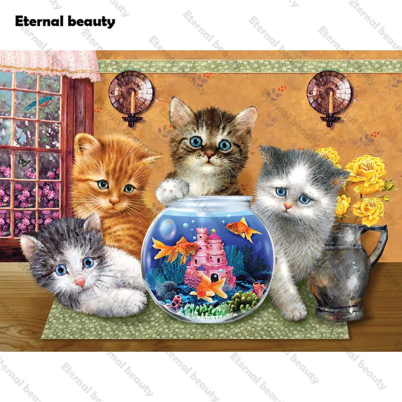 

Full Drill Diamond Painting 5D Diy Diamond Embroidery Four Lovely Kittens Cross Stitch Kits Mosaic Wall Art Paintings Home Decor