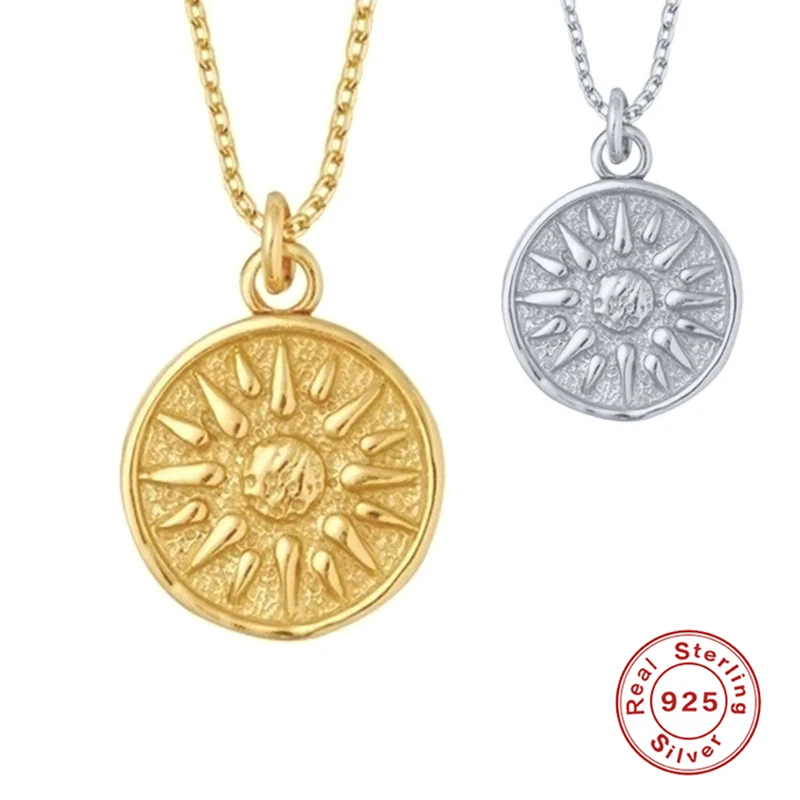 

Canner Single Luxury Pendant Necklaces Sterling 925 Silver Collares Single Sun Flower Print Necklace For Women Fashion Jewelry