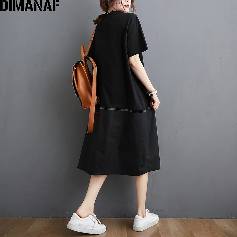 Женское платье с принтом DIMANAF свободный хлопковый сарафан до колен черного цвета