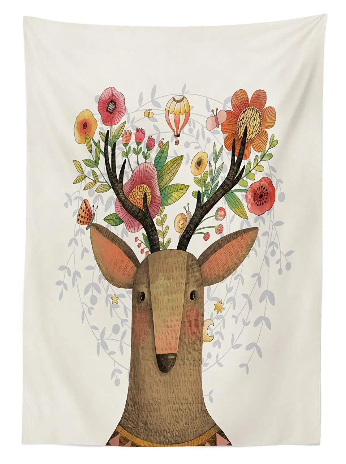 Скатерть с изображением оленя олень Лось Портрет цветочным рога иллюстрация