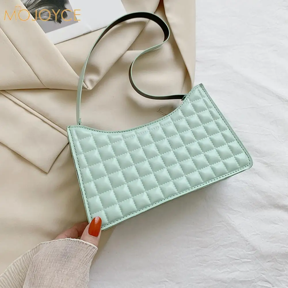 

Fashion Women PU Leather Pure Color Shoulder Underarm Bag Casual Ladies Lattice Pattern Mini Hobos Handbags Purse