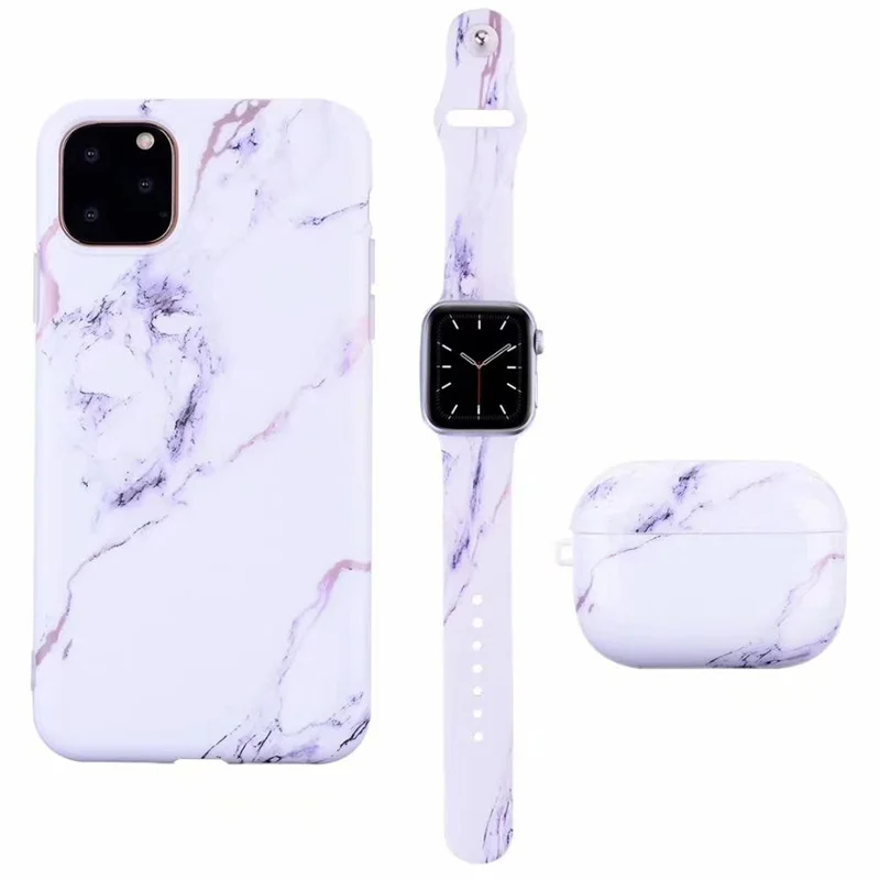 

For iPhone 12 11 Pro Max XS MAX XR 7 8 Fashion Marble Pattern Case For Watch Band Strap 38MM/42MM Airpods Pro Earphone Case