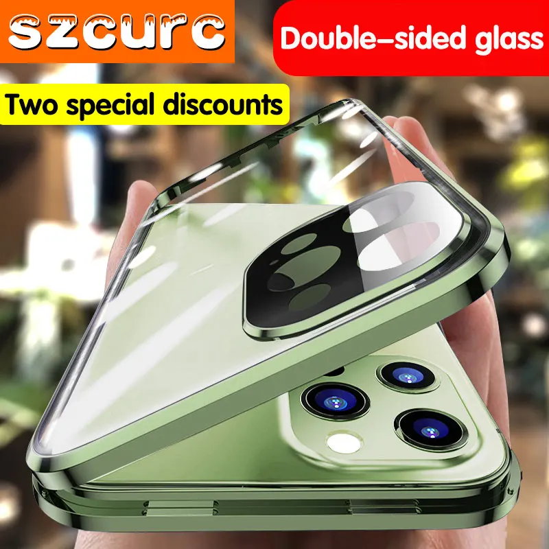 Cena Dla IPhone 13 Pro Max Etui Na Telefon. Nowy Iphone 12 Mini XR 14 XS 11 Pełna Ochrona Magnetyczna Adsorpcja Szklana Pokrywa Mobie Torba Na Telefon