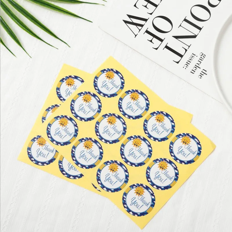 

120pcs Blue wreath with Sun Thank You gloss Sealing Round Sticker for Gifts Decor Stickers Cookie Package Bag Paper Seal Label