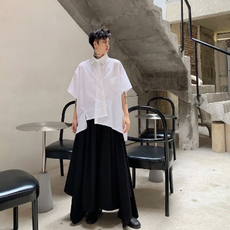 Рубашка мужская оверсайз асимметричного дизайна в японском стиле винтажная