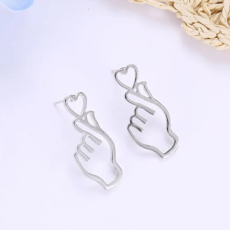 Metal Drop Earrings For Women Abstract Stylish Hollow Out Heart Hand Dangle Earring Fashion Jewelry | Украшения и аксессуары