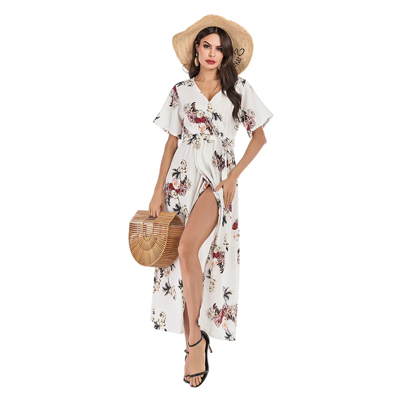 

Short Sleeve Dress Sexy Floral Robes Longue Dresses For Women Bohemian Casual Dresses For Women Party summer dress 2021