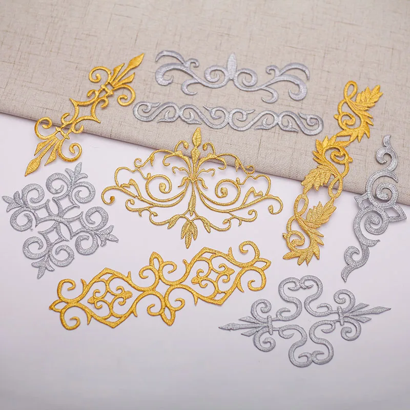 Gold Silver Flower Patch Venise Lace Appliques Embroider Patch Iron On Wedding Dress Lace Decoration DIY  - buy with discount