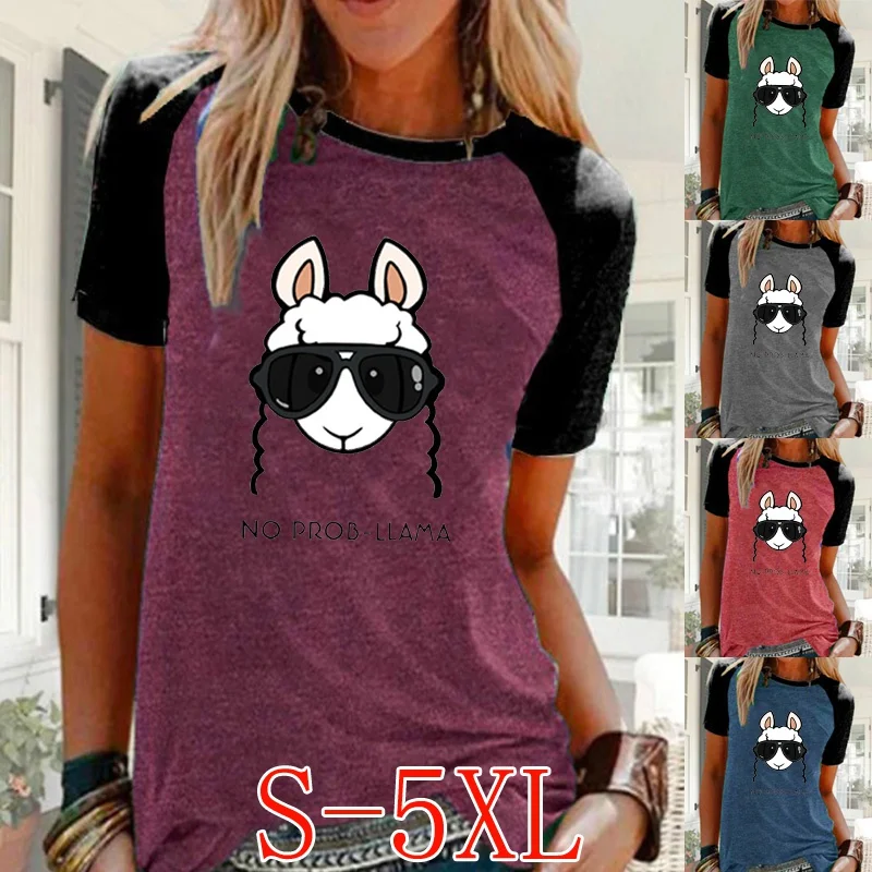 

Women Plus Size Casual Sheep Printed Raglan Sleeve Shirts Crew Neck Ladies Fashion Loose T-shirt Short Sleeve Blouse Tops S-5XL