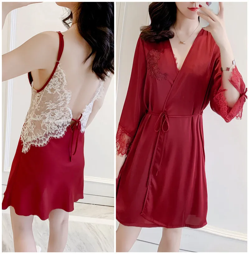 Женский пижамный комплект из 2 предметов весеннее кружевное ночное белье