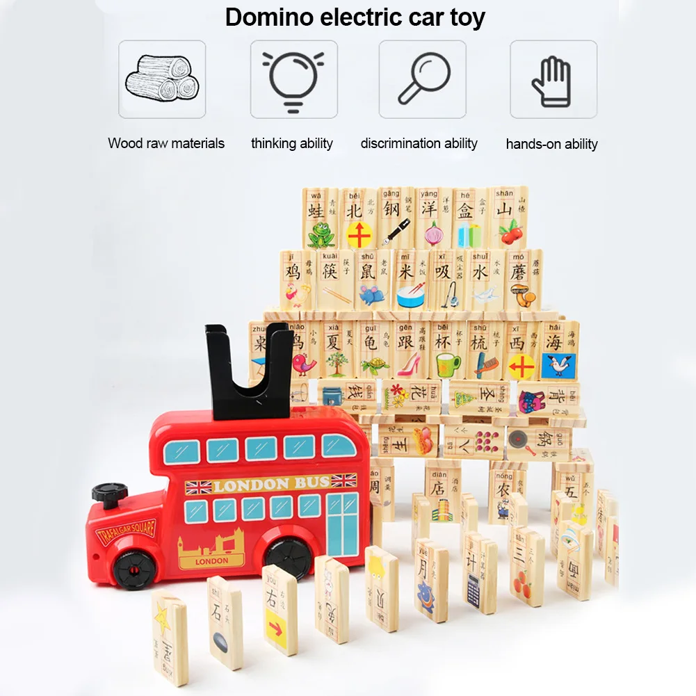 

Domino Train Car Set Kids Sound Light Automatic Laying Domino Brick Colorful Dominoes Blocks Game Toys Set Gift For Boys Girls