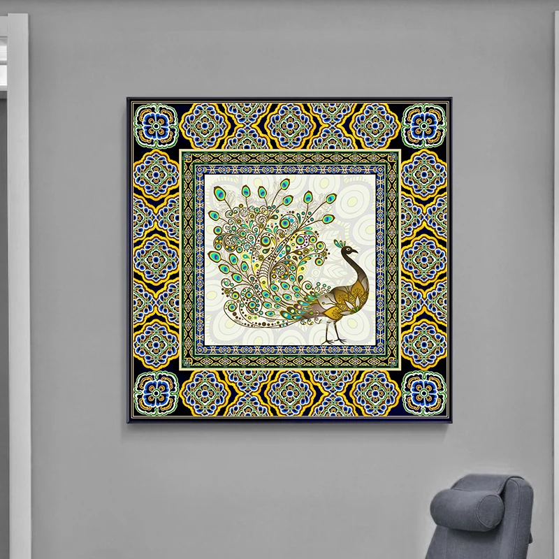 HD живопись современный павлин и мандала цветок религия холст печать плакат