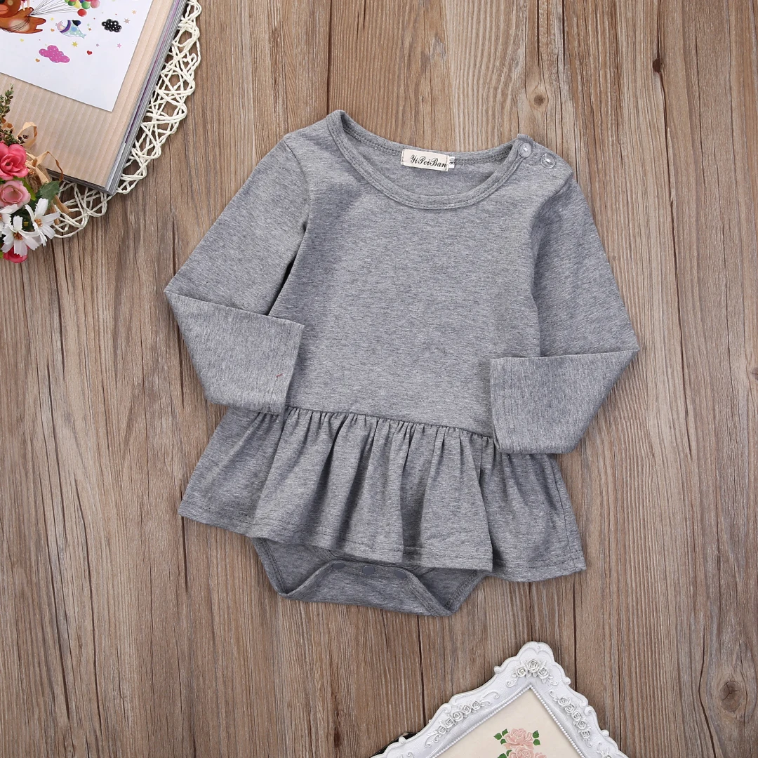 Однотонное серое боди с длинным рукавом для новорожденных девочек | Мать и
