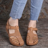 dropshipping women leisure summer buckle shallow breathable sandals shoes ladies casual blue wedges solid back strap sandals