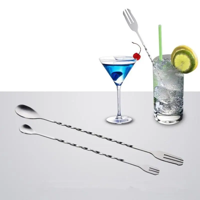 

1PC Cocktail Pick Swizzle Sticks Stirrer Bar Spoon Mixing Fork Drink Muddlers Bartender Kitchen Tools