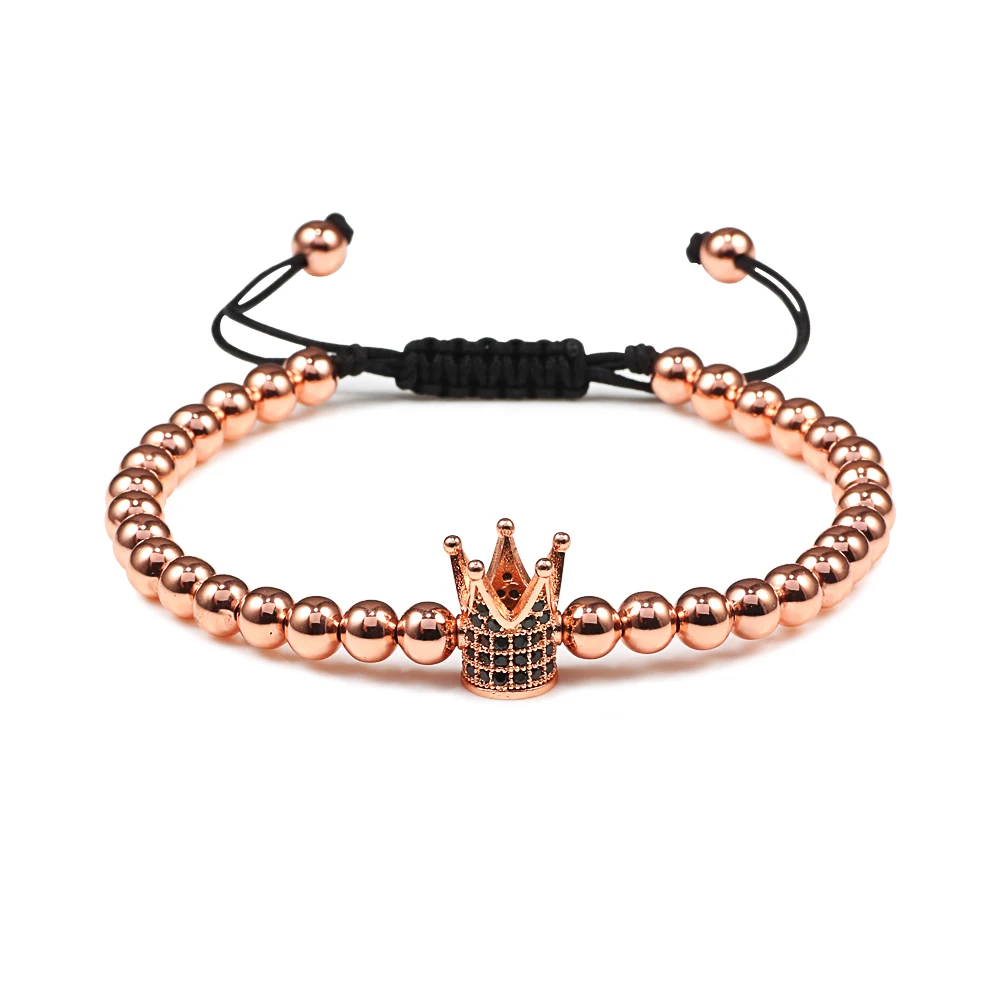 

Trendy 5mm Copper Beads Bracelets Pave CZ Crown Handmade Adjustable Braided Bracelets&Bangles for Men Women Yoga Jewelry Gifts