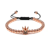 trendy 5mm copper beads bracelets pave cz crown handmade adjustable braided braceletsbangles for men women yoga jewelry gifts