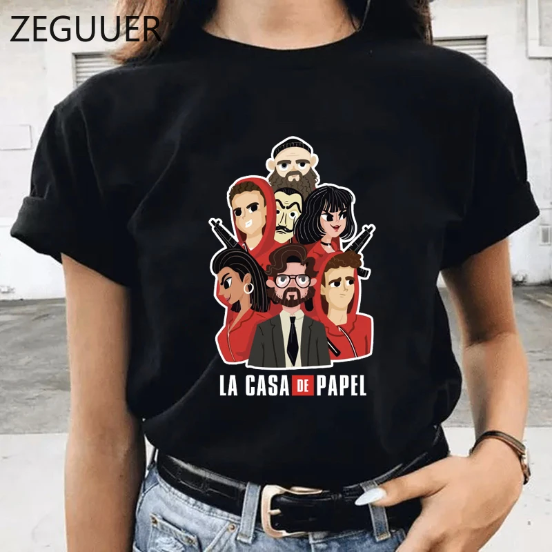 the house of paper t shirt money heist women t shirts la casa de papel print tshirt funny streetwear new clothes t shirt female free global shipping
