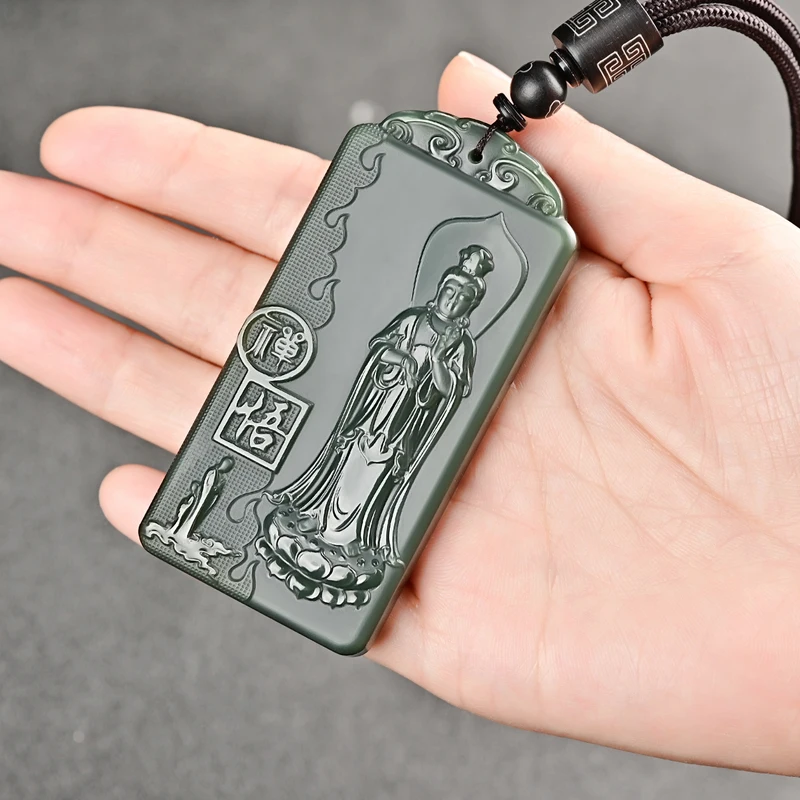 

NATURAL AUTHENTIC HETIAN GREEN JADE PENDANT BLACK JADE GUANYIN HANDCARVED JADEITE JADE NECKLACE PENDANTS REAL JADE JEWELRY