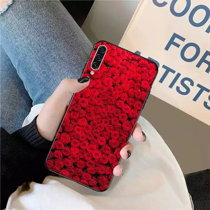 

Red Rose flower pattern Phone Case For Samsung galaxy A S note 10 7 8 9 20 30 31 40 50 51 70 71 21 s ultra plus