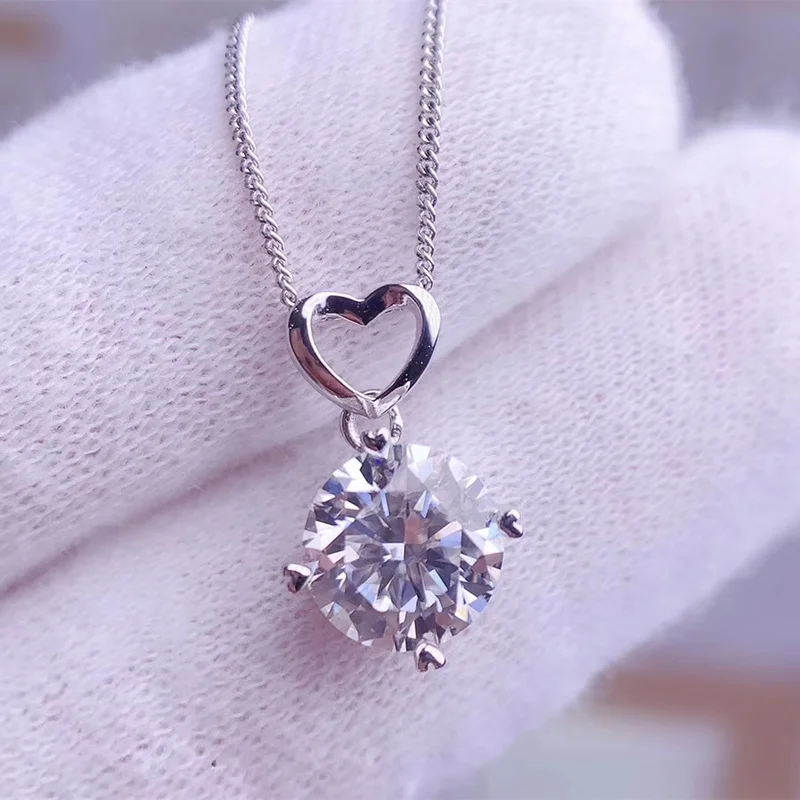 

Подвески с муассанитом 0.5CT 1CT 2CT 3CT VVS лабораторные с бриллиантами, ожерелья для женщин, Подарок на юбилей, с сердцем, из настоящего серебра 925 п...