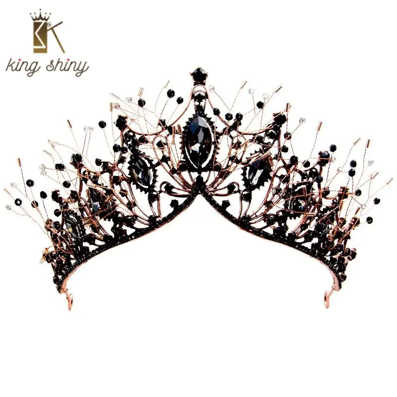 

Vintage Baroque Black Crystal Bridal Wedding Tiara Crown Elegant Shiny Rhinestone Padded Headpieces Girls Party Hair Accessories