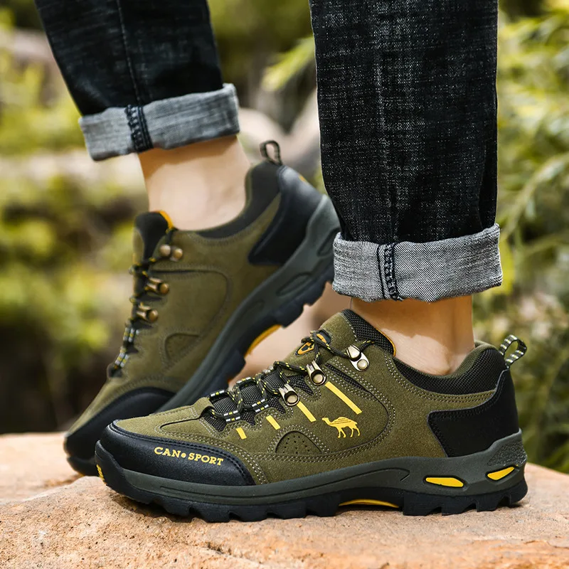 New Green Men Trekking Shoes 2021 Outdoor Men Sport Hiking Mountain Boots Sneakers Man Waterproof Rock Climbing Shoes Men