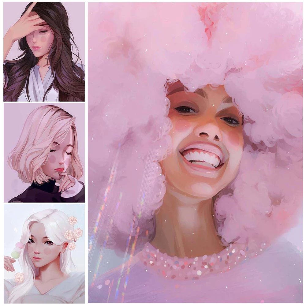 

Pink Anime Girl Cartoon Women Posters Wall Art Canvas Painting Home Decor Nordic Poster Wall Pictures For Living Room Unframed