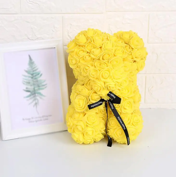 Yellow Искусственные цветы 25 см Роза медведь девушка Юбилей Рождество День Святого Валентина подарок на день рождения для свадебной вечеринки - Цвет: Yellow