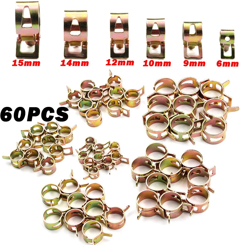 

60Pcs Assorted Spring Clip Fuel Line Hose Water Pipe Air Tube Clamps Fastener 6/9/10/12/14/15mm