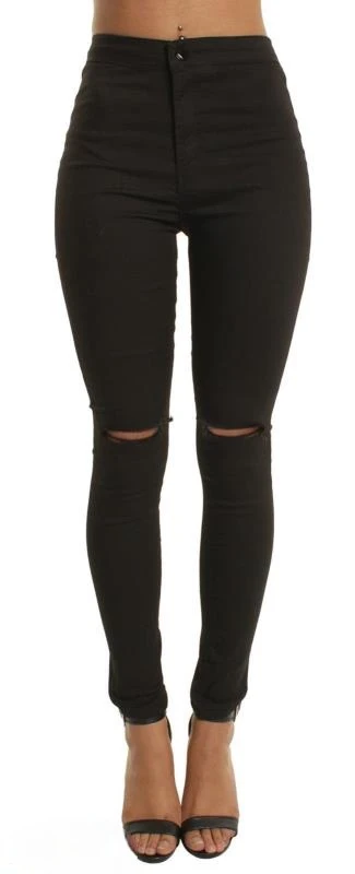 

Zoulv Women Elastic Stretch Imitation Leather Leisure Slim Fit Pencil Pants Leggings Fashion Sexy Knee Hole Fitness Leggings