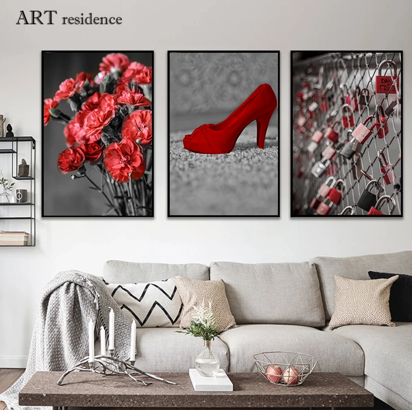Современный цветной постер цветок Красный Высокий каблук с рисунком картина