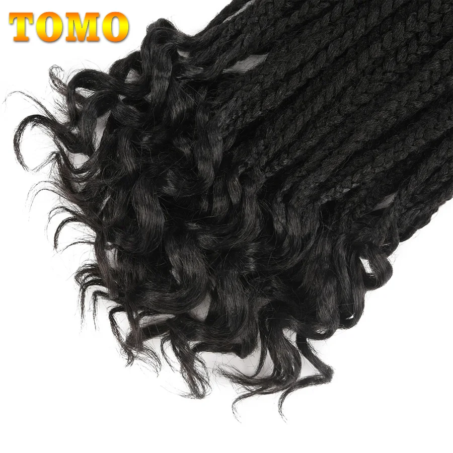 TOMO, 22 корня, кудрявые концевые коробки, косички, вязанные волосы, 14, 18, 24 дюйма, вязанные крючком косички с волнистым концом, синтетические косички для наращивания волос