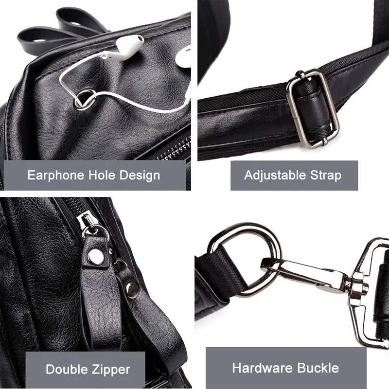 

Casual Travel Chest Bags Men PU Leather Sport Phone Sling Bag With Earphone Hole Fashion Leisure Outdoor Crossbody Bag C007