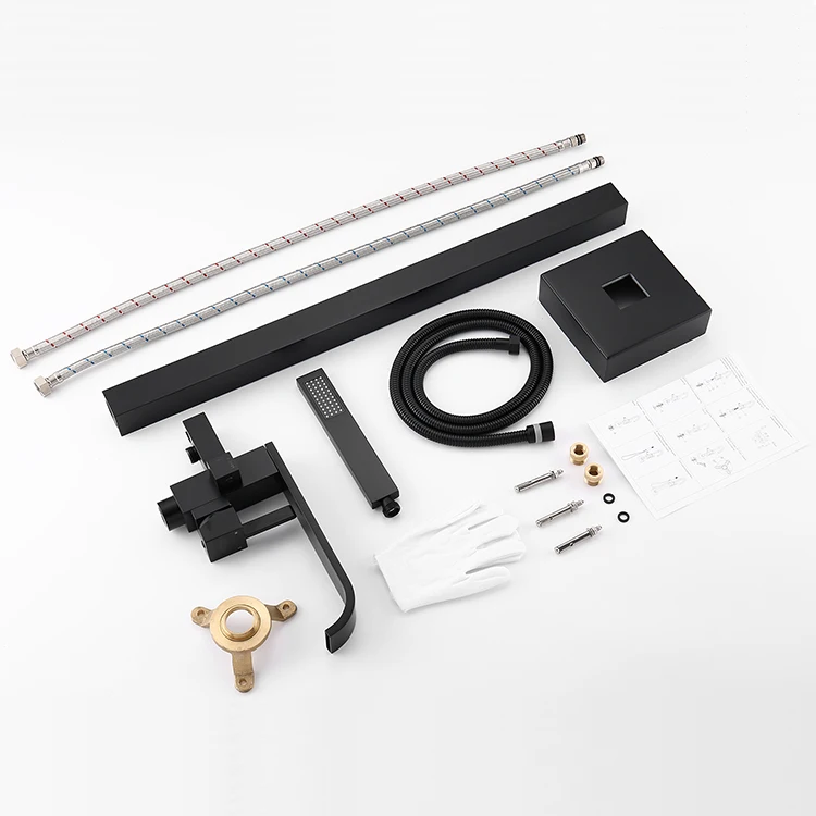 

Brass Black Square American Bathrom Shower Freestanding Bathtub Faucet Set