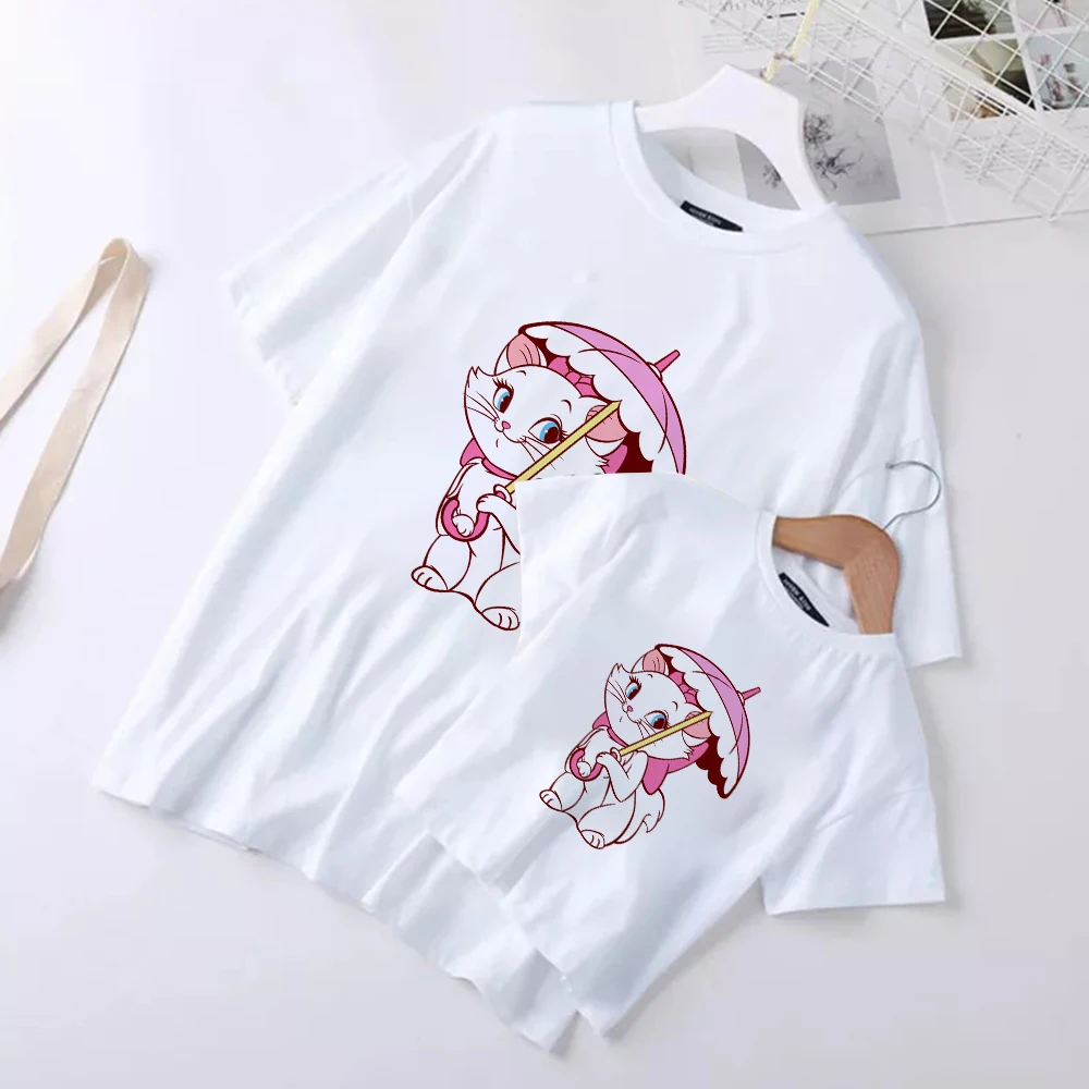 

Disney Casual T-shirt Family Look Mother And Daughter Clothes Hot Selling The Aristocats Tshirt Ulzzang Dropship T-shirt