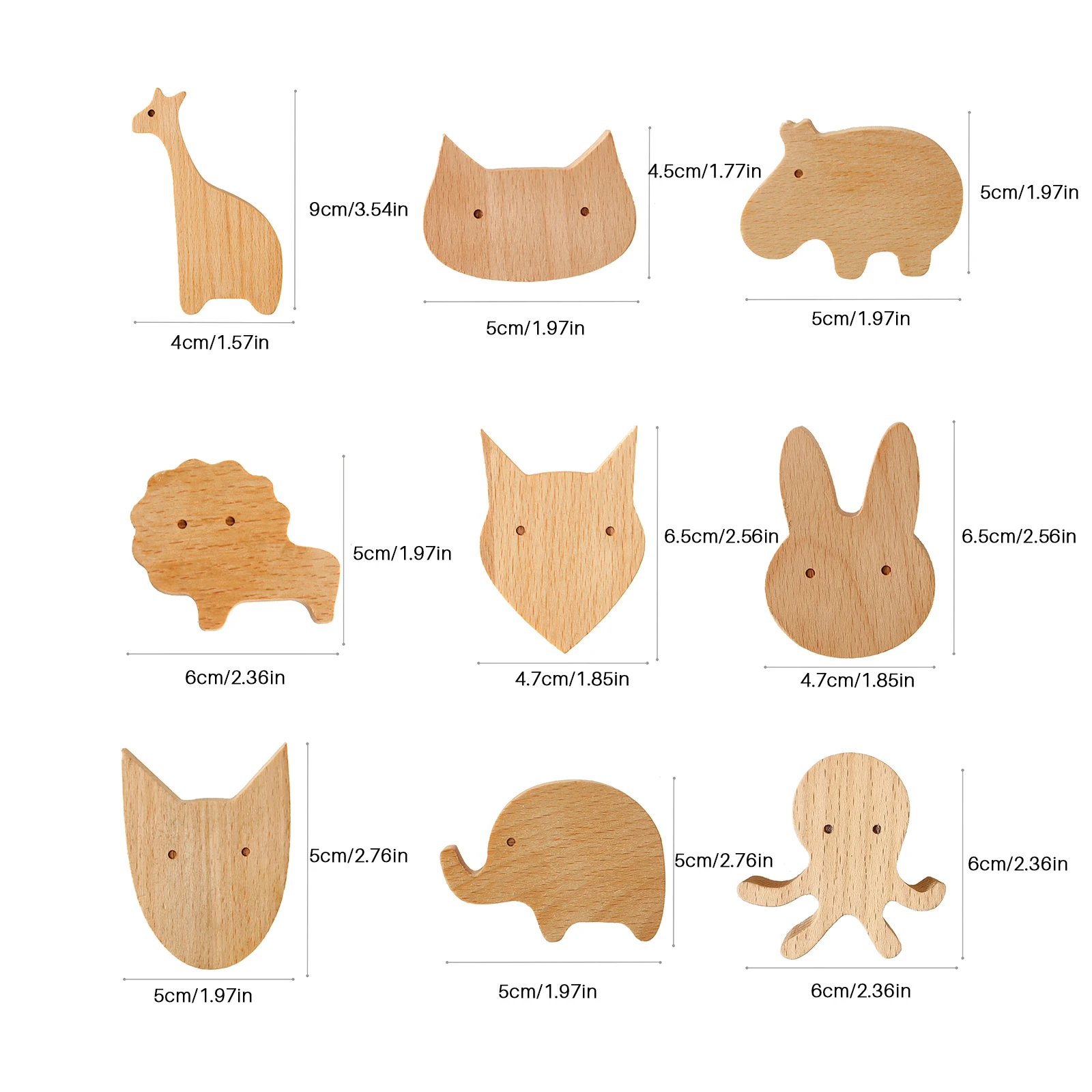 

1pc Nordic Hanger Housekeeper on Wall Beech Wood Solid Hooks Cute Animal Children Room Decoration Wall Hook Key Box Holder