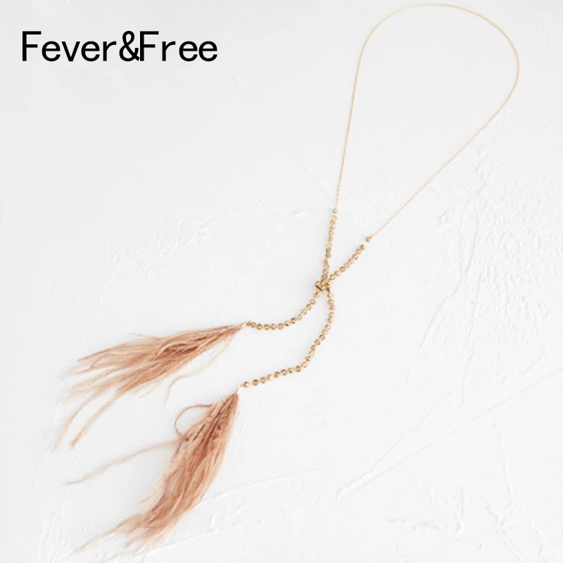 

Fever&Free Collares De Moda 2019 Women Party Sweater Necklace Beads Tassel Long Pendant Necklace Adjustable Feather Jewelry Gift