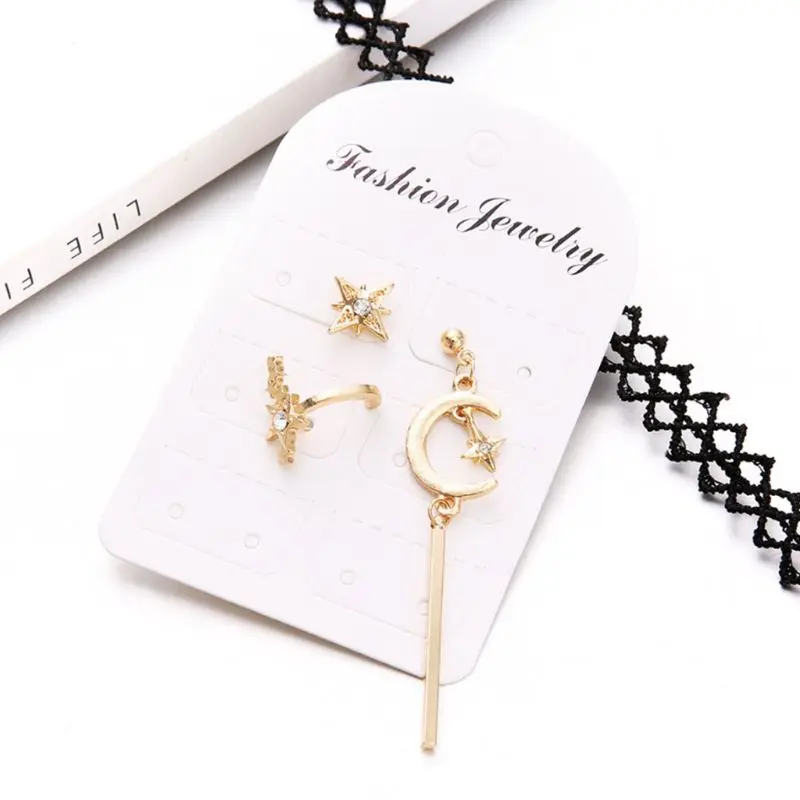 

3pcs/Set Golden Earrings Luxury Moon Star Luxury Fashion Dangle Ear Stud Jewelry