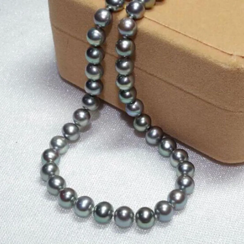 Элегантный 9 10 м натуральный Южное море черный серый жемчуг ожерелье 18