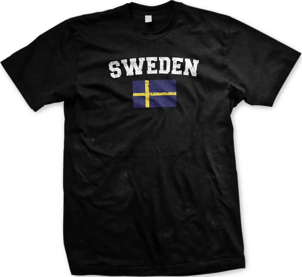 Sweden Distressed Футбол флаг шведский Swede Sverige Мужская футболка|Мужские футболки| |