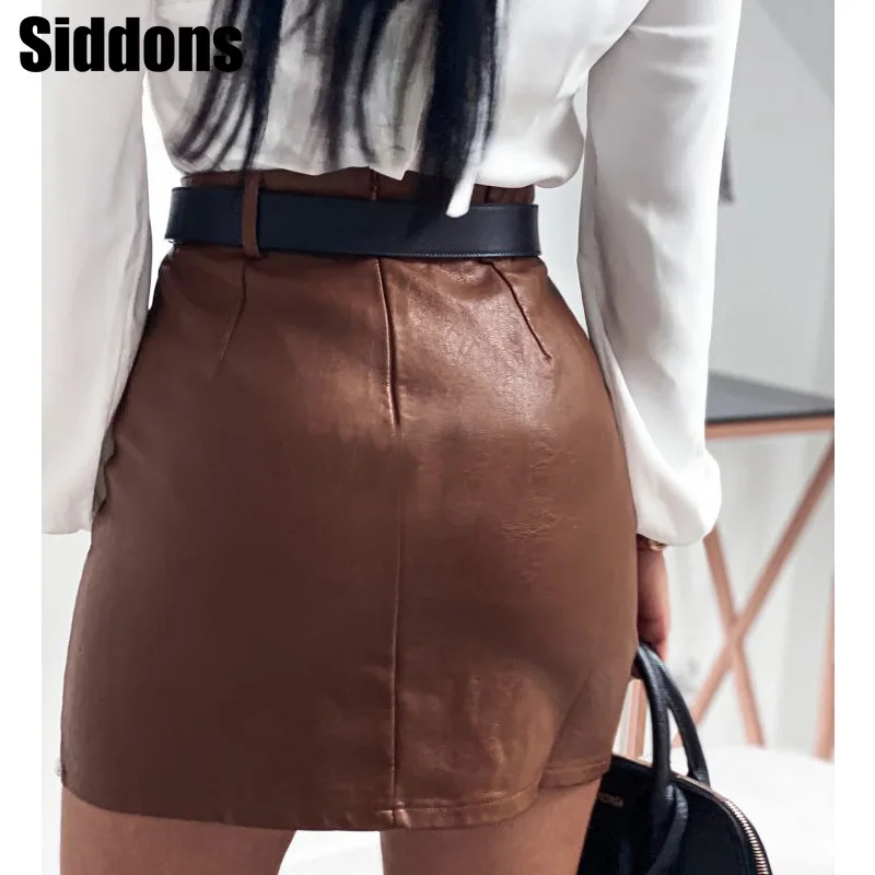 

Elegant Fashion Women PU Leather Skirts Mini Pencil Skirts Office Lady Solid Color High Waist Slim Bottoms Party Club Skirts