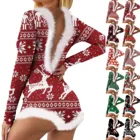 Рождественский комбинезон, женский комбинезон с принтом, ночная одежда с длинным рукавом, боди, комбинезон, комбинезон, боди, женская одежда