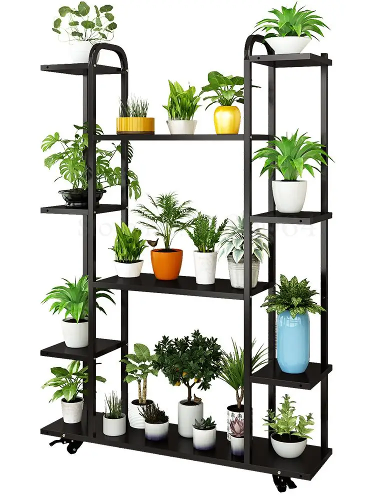 Flower Shelf Wrought Iron Indoor Multi-layer Simple Balcony Rack Living Room Floor Fleshy Green Dill With Wheels Po | Дом и сад