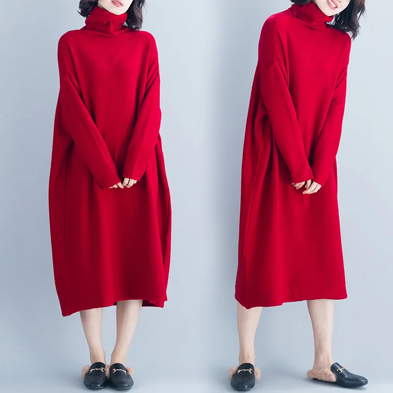 Женское трикотажное платье свитер Элегантное повседневное Свободное длинное