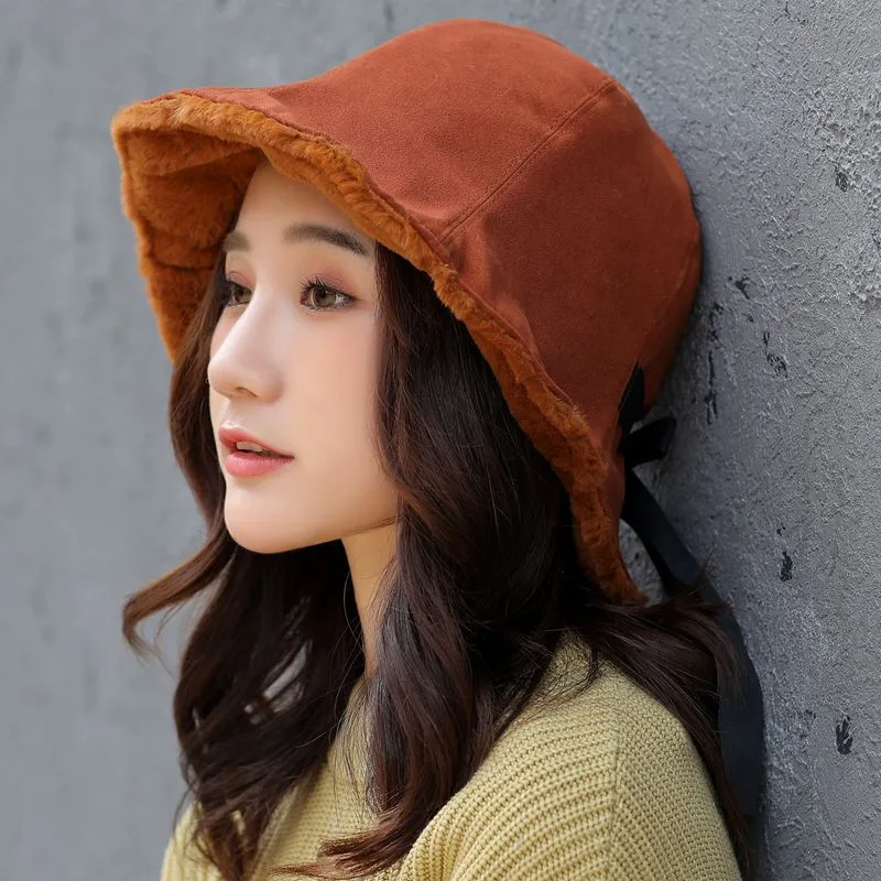 2019 Женская флисовая шляпа ведро Милая Панама зимняя K Pop Корейская уличная одежда