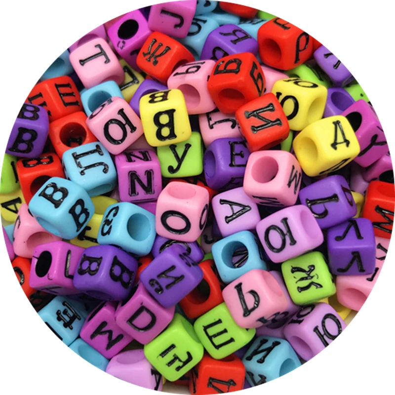 100 шт. 6 мм 7 Смешанные акриловые русские буквы бусины россыпью отверстие для