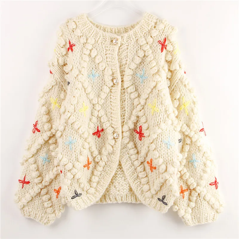

Beige Oversized Cardigan 2020 Thick Autumn Winter Cardigan Hairball Floral Crochet Vintage Cardigan Loose Knitted Overcoat