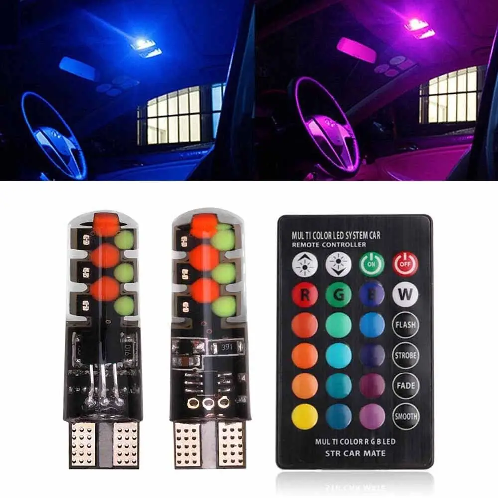 

1 комплект, Автомобильные светодиодные лампы T10 W5W RGB 12SMD COB с клиновидным цоколем
